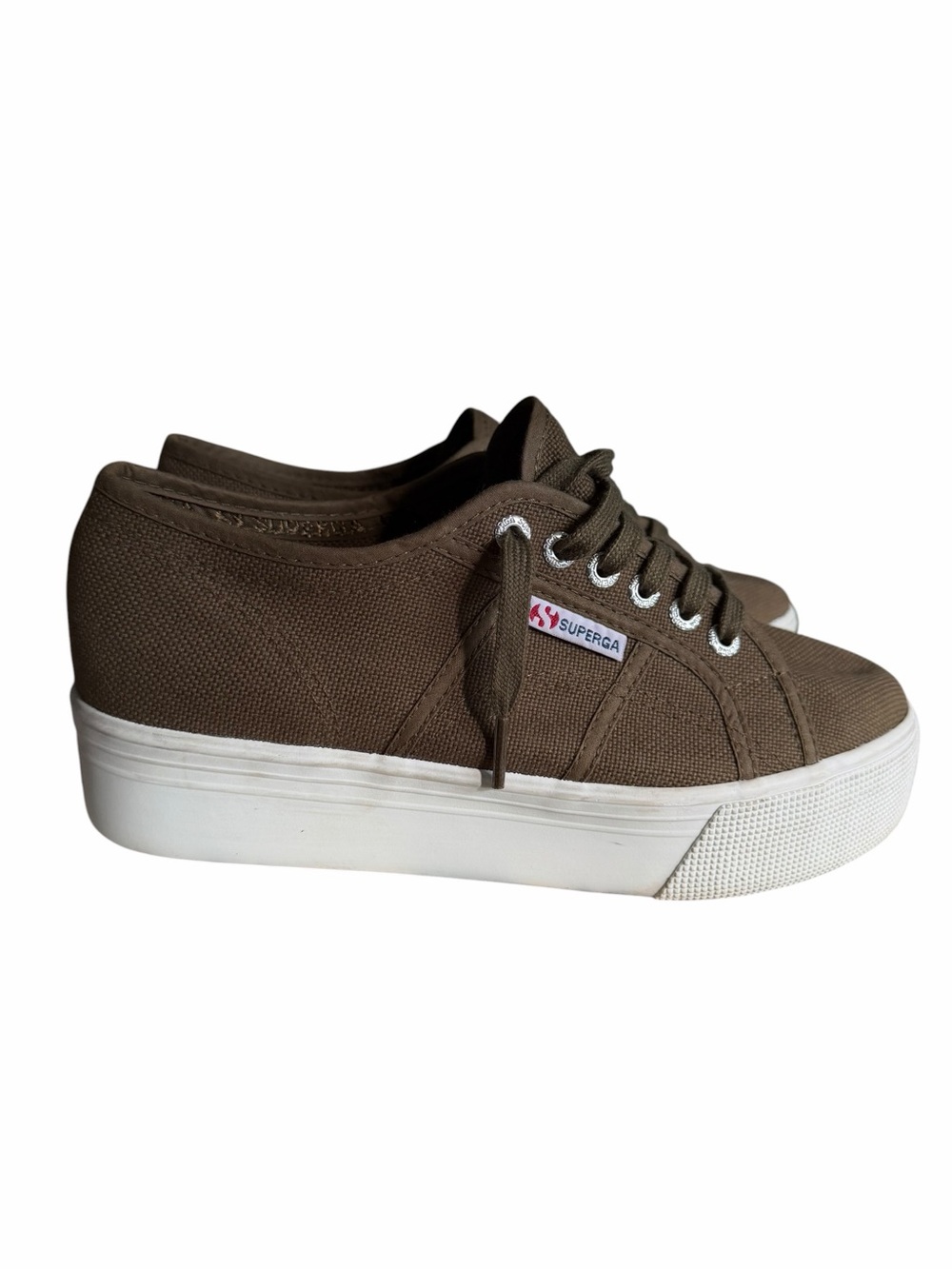 Superga Olive Green Canvas Platform Sneakers Women’s Size 8 Boho Minimalist 90s